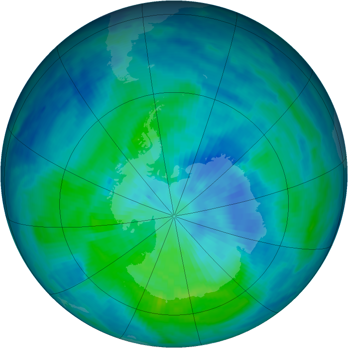 Antarctic ozone map for 22 March 1997